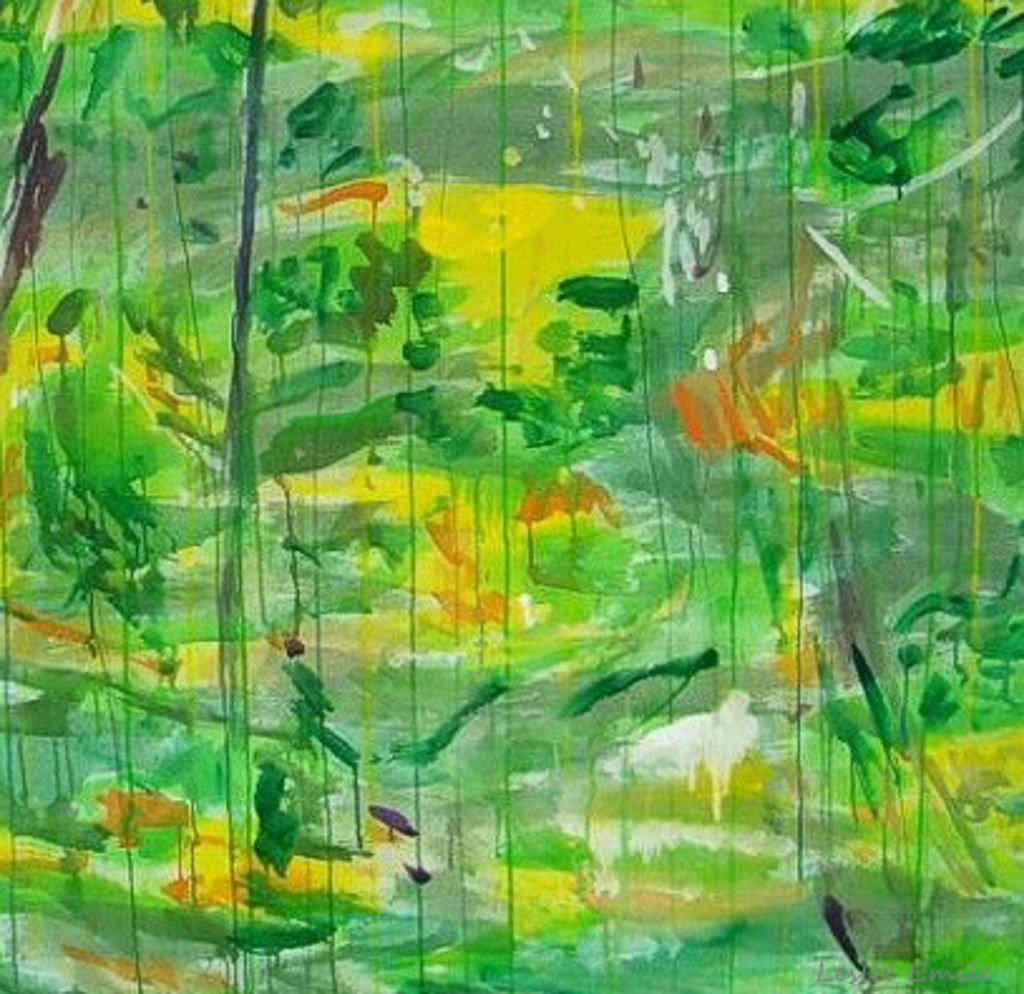 green and yellow abstract leaves, painted